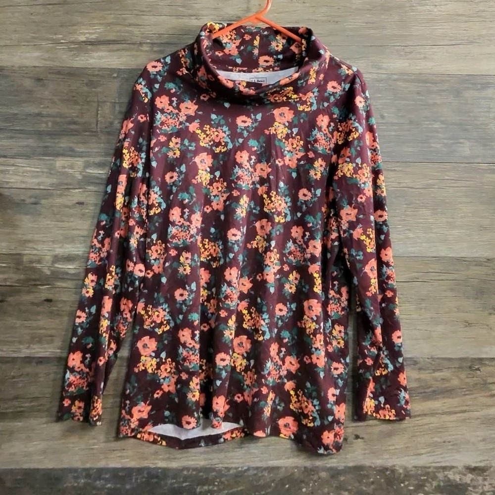 L.L. Bean Floral Long Sleeve Turtleneck - Multicolor